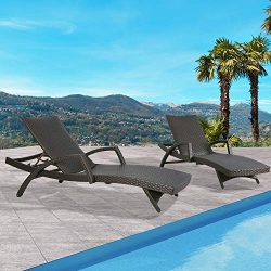 Ulax Furniture Outdoor Woven Padded 2-Pack Aluminum Chaise Lounge Armed Patio Lounger Adjustable ...