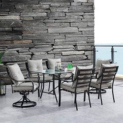 Hanover LAVDN7PCSW2-SLV Lavallette 7-Piece Silver Linings with 4 Chairs, 2 Swivel Rockers, and a ...