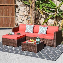 OC Orange-Casual Outdoor Sofa Sectional Set Patio Furniture Sets All-Weather Brown PE Wicker wit ...