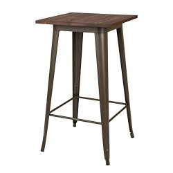 Glitzhome Modern Style Square High Heavy-Duty Metal Bar Table with Wooden Top Sturdy Frame Bistr ...