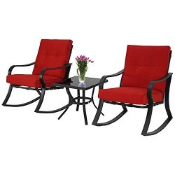 Patiomore 3-Piece Outdoor Patio Furniture Rocking Chairs Bistro Sets, Glass-Top Coffee Table and ...