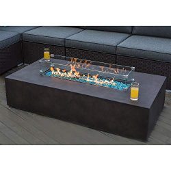 COSIEST Outdoor Propane Fire Pit Table 56-inch x 28-inch Rectangle Bronze Compact Concrete-Like  ...