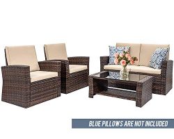 4 Pieces Outdoor Patio Furniture Sets Sectional Sofa Rattan Chair Wicker Conversation Set Outdoo ...