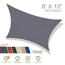 iCOVER 8′ X 12′ Charcoal Sun Shade Sail Rectangle Canopy, 185 GSM Fabric Permeable P ...