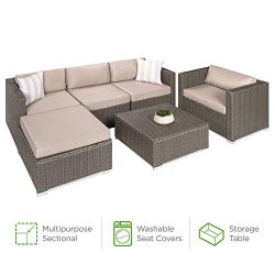 Best Choice Products 6-Piece Outdoor Wicker Patio Sectional Conversation Set w/Storage Table, 2  ...