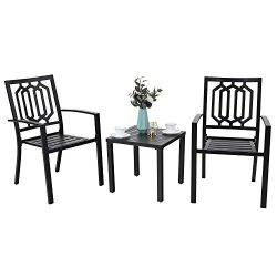 MF STUDIO Classical Steel Patio Bistro Set,3 Piece Outdoor Furniture with 2 Chairs and 1 x Coffe ...