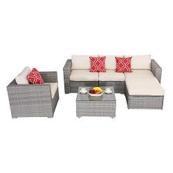 Do4U Patio Furniture Set 6-Piece Outdoor Lawn Backyard Poolside All Weather PE Wicker Rattan Ste ...