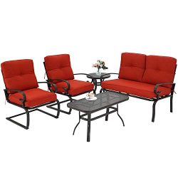 Incbruce 5Pcs Outdoor Indoor Patio Furniture Conversation Sets Loveseat and Spring Motion Chairs ...