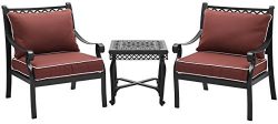 Crosley Furniture KO70063BK-SG Palermo 3-Piece Outdoor Aluminum Conversation Set with Sangria Cu ...