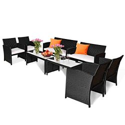 Tangkula 8-PCS Wicker Patio Conversation Set ,Outdoor Rattan Sofas with Table Set, Patio Furnitu ...