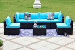 Gotland 7-Piece Outdoor Rattan Sectional Sofa Wide Armrest Patio Wicker Furniture Set(Black),wit ...