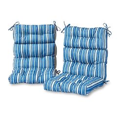 Greendale Home Fashions Outdoor High Back Chair Cushion in Coastal Stripe (set of 2), Sapphire