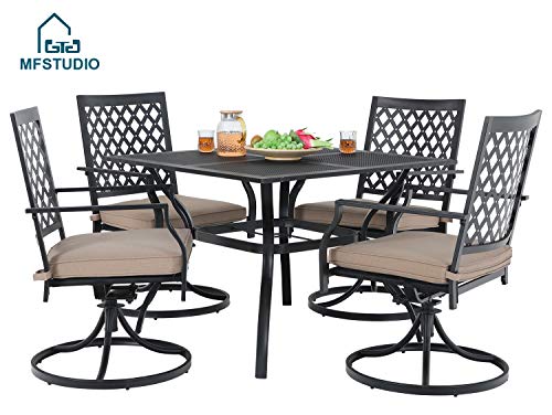 MF STUDIO 5 Piece Black Metal Outdoor Patio Dining Bistro Set with 4