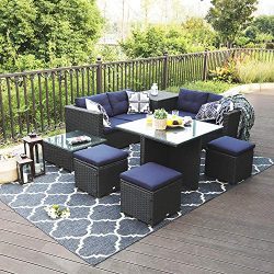 Sophia & William 9 Piece Patio Furniture Set Rattan Wicker Outdoor Sectional Couch Sofa Set, ...