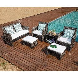 OC Orange-Casual 6 Piece Wicker Patio Furniture Set, Cushioned Patio Chair and Loveseat w/Ottoma ...